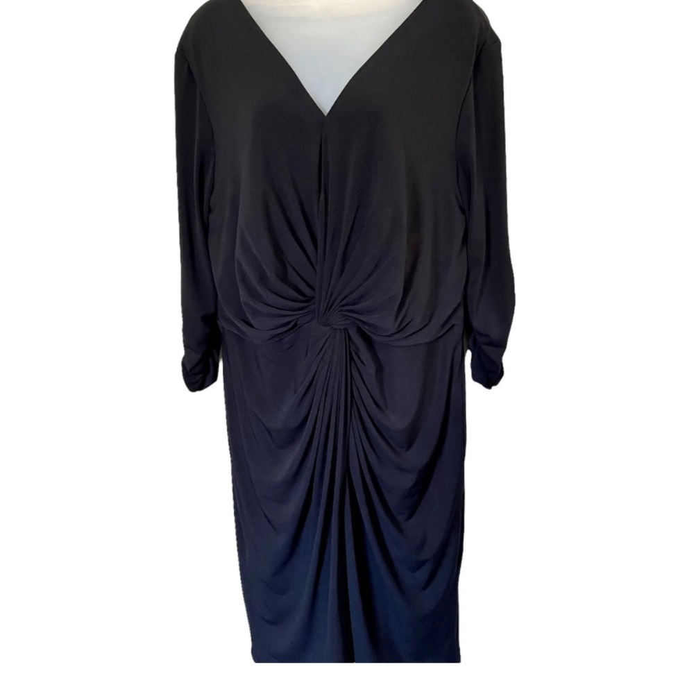 Tadashi Shoji Black Midi Dress Twist Front V Neck Size XL